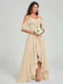 A-line/Princess Straps Asymmetrical Short Sleeves Chiffon Bridesmaid Dress