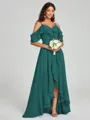 A-line/Princess Straps Asymmetrical Short Sleeves Chiffon Bridesmaid Dress