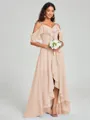 A-line/Princess Straps Asymmetrical Short Sleeves Chiffon Bridesmaid Dress