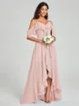 A-line/Princess Straps Asymmetrical Short Sleeves Chiffon Bridesmaid Dress