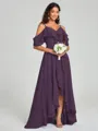A-line/Princess Straps Asymmetrical Short Sleeves Chiffon Bridesmaid Dress