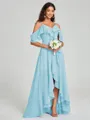 A-line/Princess Straps Asymmetrical Short Sleeves Chiffon Bridesmaid Dress