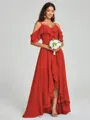 A-line/Princess Straps Asymmetrical Short Sleeves Chiffon Bridesmaid Dress