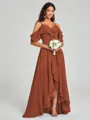 A-line/Princess Straps Asymmetrical Short Sleeves Chiffon Bridesmaid Dress