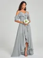 A-line/Princess Straps Asymmetrical Short Sleeves Chiffon Bridesmaid Dress