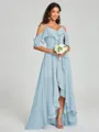 A-line/Princess Straps Asymmetrical Short Sleeves Chiffon Bridesmaid Dress