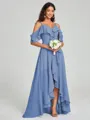 A-line/Princess Straps Asymmetrical Short Sleeves Chiffon Bridesmaid Dress
