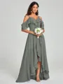 A-line/Princess Straps Asymmetrical Short Sleeves Chiffon Bridesmaid Dress