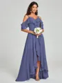 A-line/Princess Straps Asymmetrical Short Sleeves Chiffon Bridesmaid Dress