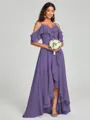 A-line/Princess Straps Asymmetrical Short Sleeves Chiffon Bridesmaid Dress