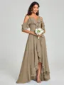 A-line/Princess Straps Asymmetrical Short Sleeves Chiffon Bridesmaid Dress