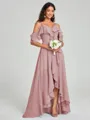 A-line/Princess Straps Asymmetrical Short Sleeves Chiffon Bridesmaid Dress