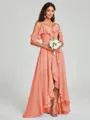 A-line/Princess Straps Asymmetrical Short Sleeves Chiffon Bridesmaid Dress
