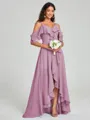 A-line/Princess Straps Asymmetrical Short Sleeves Chiffon Bridesmaid Dress