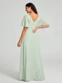 A-line/Princess V-neck Floor-Length Short Sleeves Chiffon Bridesmaid Dress