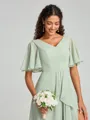 A-line/Princess V-neck Floor-Length Short Sleeves Chiffon Bridesmaid Dress