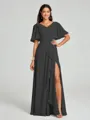 A-line/Princess V-neck Floor-Length Short Sleeves Chiffon Bridesmaid Dress