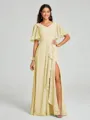 A-line/Princess V-neck Floor-Length Short Sleeves Chiffon Bridesmaid Dress