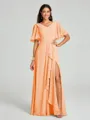 A-line/Princess V-neck Floor-Length Short Sleeves Chiffon Bridesmaid Dress