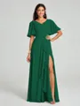 A-line/Princess V-neck Floor-Length Short Sleeves Chiffon Bridesmaid Dress