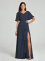A-line/Princess V-neck Floor-Length Short Sleeves Chiffon Bridesmaid Dress