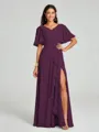 A-line/Princess V-neck Floor-Length Short Sleeves Chiffon Bridesmaid Dress