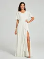 A-line/Princess V-neck Floor-Length Short Sleeves Chiffon Bridesmaid Dress