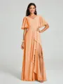 A-line/Princess V-neck Floor-Length Short Sleeves Chiffon Bridesmaid Dress