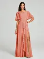 A-line/Princess V-neck Floor-Length Short Sleeves Chiffon Bridesmaid Dress
