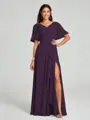 A-line/Princess V-neck Floor-Length Short Sleeves Chiffon Bridesmaid Dress