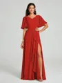 A-line/Princess V-neck Floor-Length Short Sleeves Chiffon Bridesmaid Dress