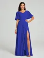 A-line/Princess V-neck Floor-Length Short Sleeves Chiffon Bridesmaid Dress