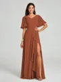 A-line/Princess V-neck Floor-Length Short Sleeves Chiffon Bridesmaid Dress
