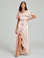 A-line/Princess V-neck Asymmetrical Short Sleeves Silk Like Satin Bridesmaid Dress