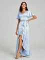 A-line/Princess V-neck Asymmetrical Short Sleeves Silk Like Satin Bridesmaid Dress