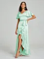 A-line/Princess V-neck Asymmetrical Short Sleeves Silk Like Satin Bridesmaid Dress