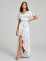 A-line/Princess V-neck Asymmetrical Short Sleeves Silk Like Satin Bridesmaid Dress