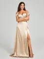 A-line/Princess Sweetheart Sweep Train Sleeveless Silk Like Satin Bridesmaid Dress