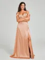 A-line/Princess Sweetheart Sweep Train Sleeveless Silk Like Satin Bridesmaid Dress