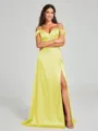 A-line/Princess Sweetheart Sweep Train Sleeveless Silk Like Satin Bridesmaid Dress