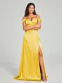 A-line/Princess Sweetheart Sweep Train Sleeveless Silk Like Satin Bridesmaid Dress
