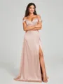 A-line/Princess Sweetheart Sweep Train Sleeveless Silk Like Satin Bridesmaid Dress