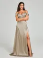 A-line/Princess Sweetheart Sweep Train Sleeveless Silk Like Satin Bridesmaid Dress