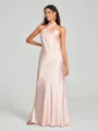 Sheath/Column Halter Floor-Length Sleeveless Silk Like Satin Bridesmaid Dress