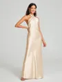 Sheath/Column Halter Floor-Length Sleeveless Silk Like Satin Bridesmaid Dress