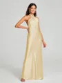 Sheath/Column Halter Floor-Length Sleeveless Silk Like Satin Bridesmaid Dress