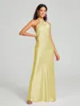 Sheath/Column Halter Floor-Length Sleeveless Silk Like Satin Bridesmaid Dress