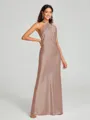 Sheath/Column Halter Floor-Length Sleeveless Silk Like Satin Bridesmaid Dress