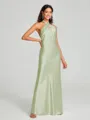 Sheath/Column Halter Floor-Length Sleeveless Silk Like Satin Bridesmaid Dress