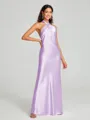 Sheath/Column Halter Floor-Length Sleeveless Silk Like Satin Bridesmaid Dress